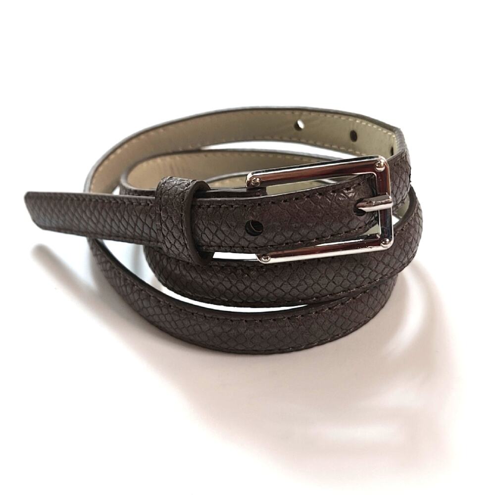 Gray women's Faux Leather Snake Thin Belt silver Buckle size XS